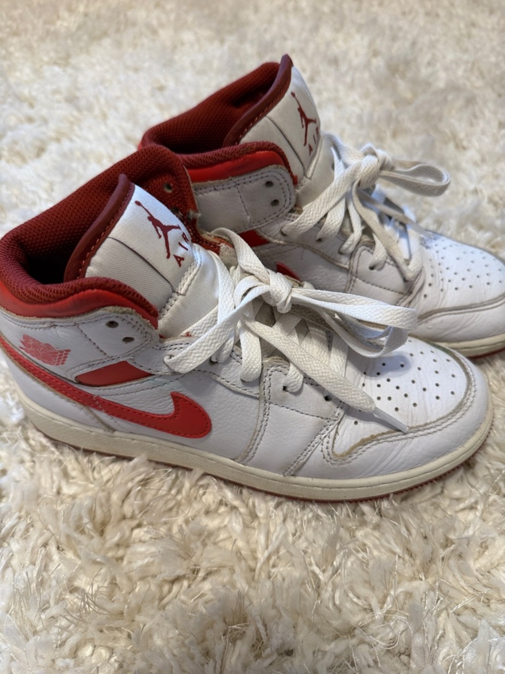 Jordan Kids White and Red Mid-Top Sneakers